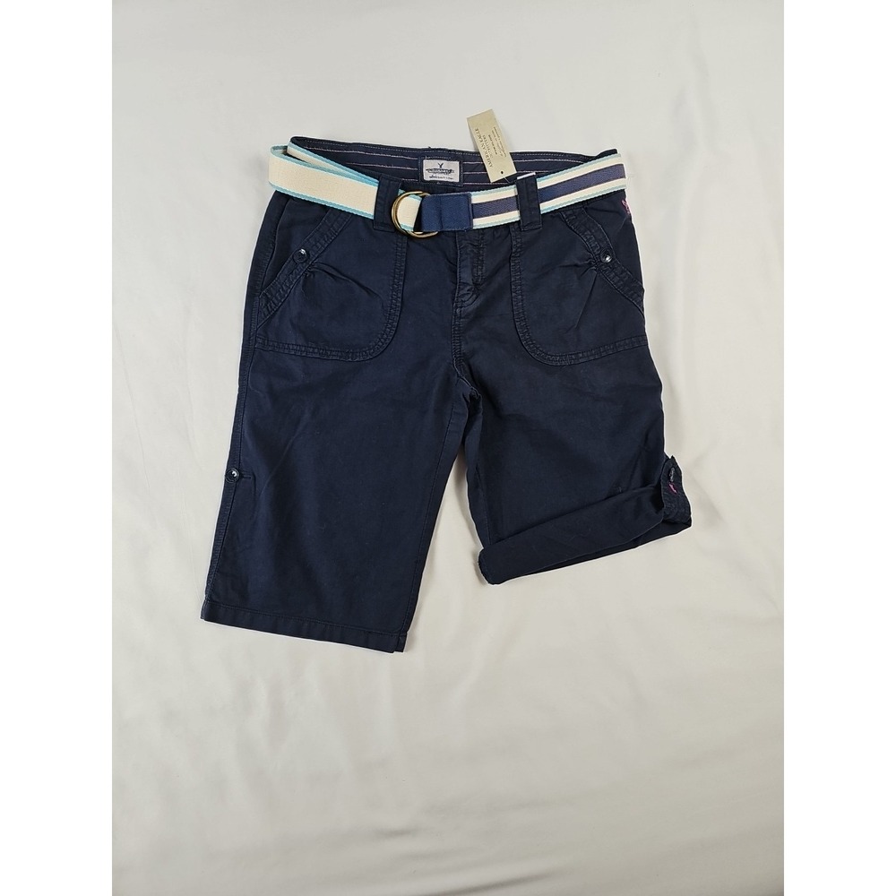 Vtg Y2K American Eagle AE Blue Bermuda Shorts Roll Tab Belted NEW Women's 8